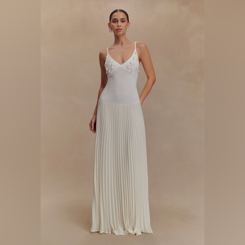 Meshki Ivory Pleated Maxi Dress